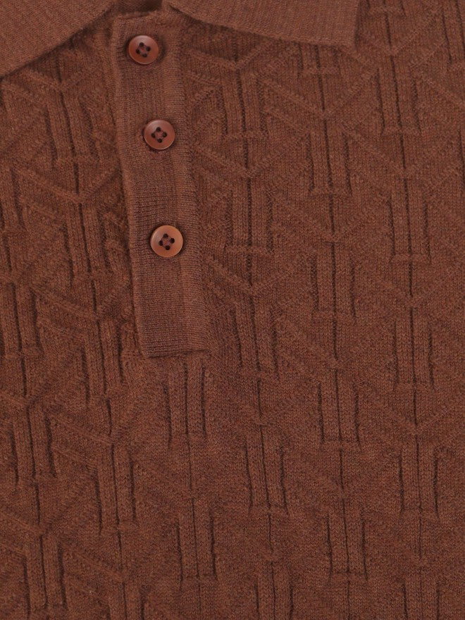 Highlander Men Brown Self Design Polo Collar T-Shirt - Brown - Image 8