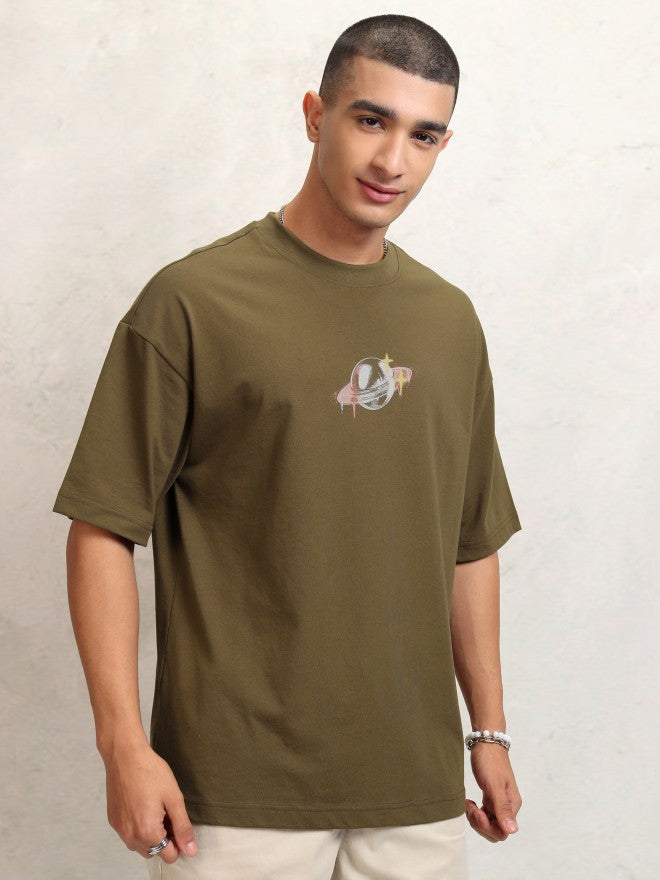 Highlander Men Olive Printed Round Neck Oversized Fit T-Shirt - Olive - Image 6