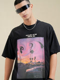 Highlander Men Black Printed Round Neck Oversized Fit T-Shirt - Black - Image 1