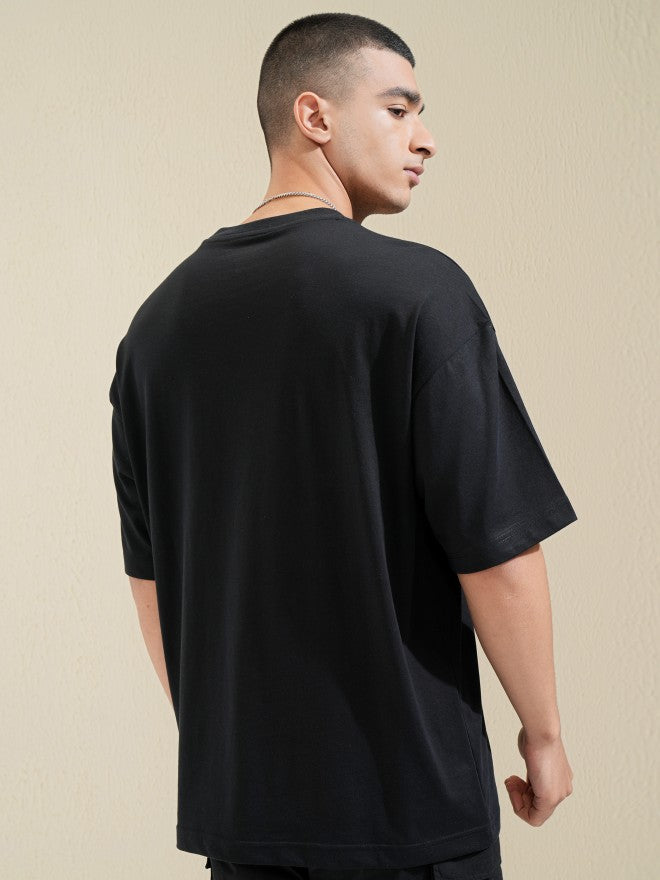 Highlander Men Black Printed Round Neck Oversized Fit T-Shirt - Black - Image 3