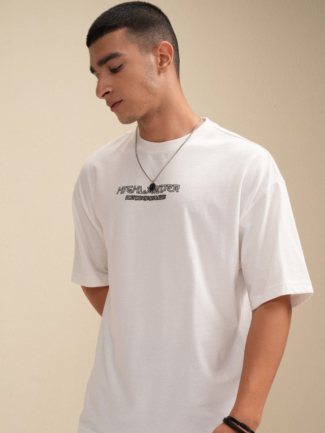 Highlander Men White Printed Round Neck Oversized Fit T-Shirt - White - Image 4