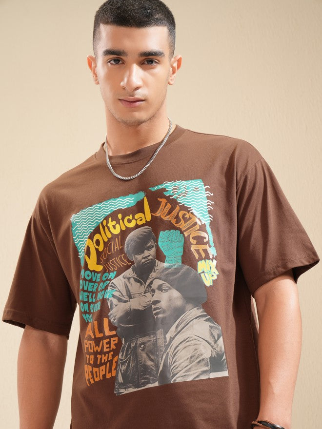 Highlander Men Brown Printed Relaxed Fit T-Shirt - Brown - Image 1