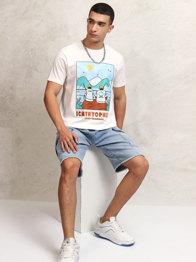 Highlander Men Off White Printed Round Neck Regular Fit T-Shirt - Off White - Image 2