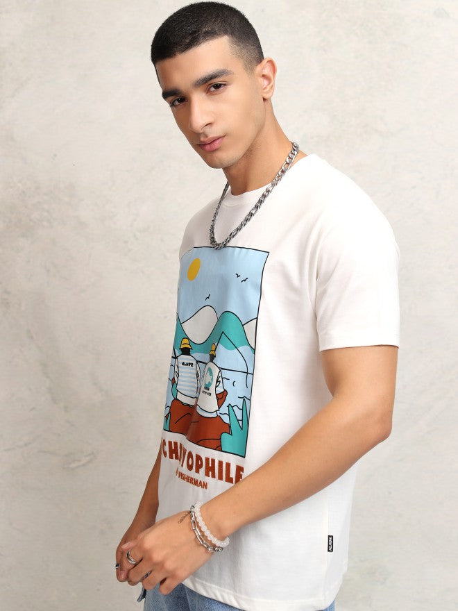 Highlander Men Off White Printed Round Neck Regular Fit T-Shirt - Off White - Image 4