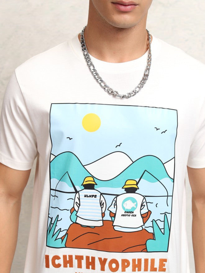 Highlander Men Off White Printed Round Neck Regular Fit T-Shirt - Off White - Image 5