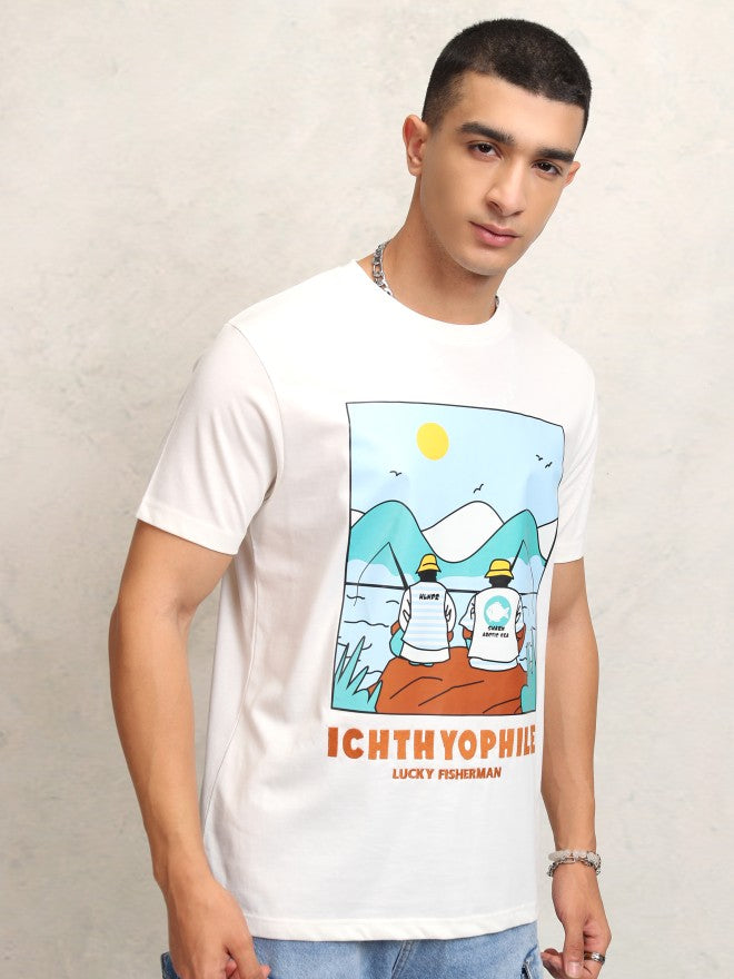 Highlander Men Off White Printed Round Neck Regular Fit T-Shirt - Off White - Image 6