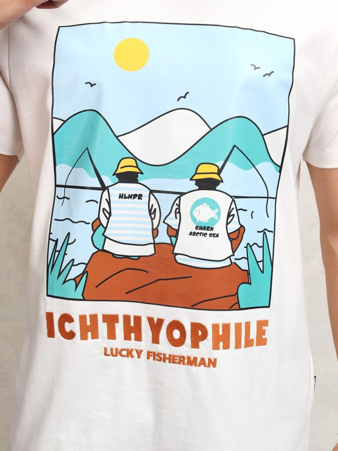 Highlander Men Off White Printed Round Neck Regular Fit T-Shirt - Off White - Image 7