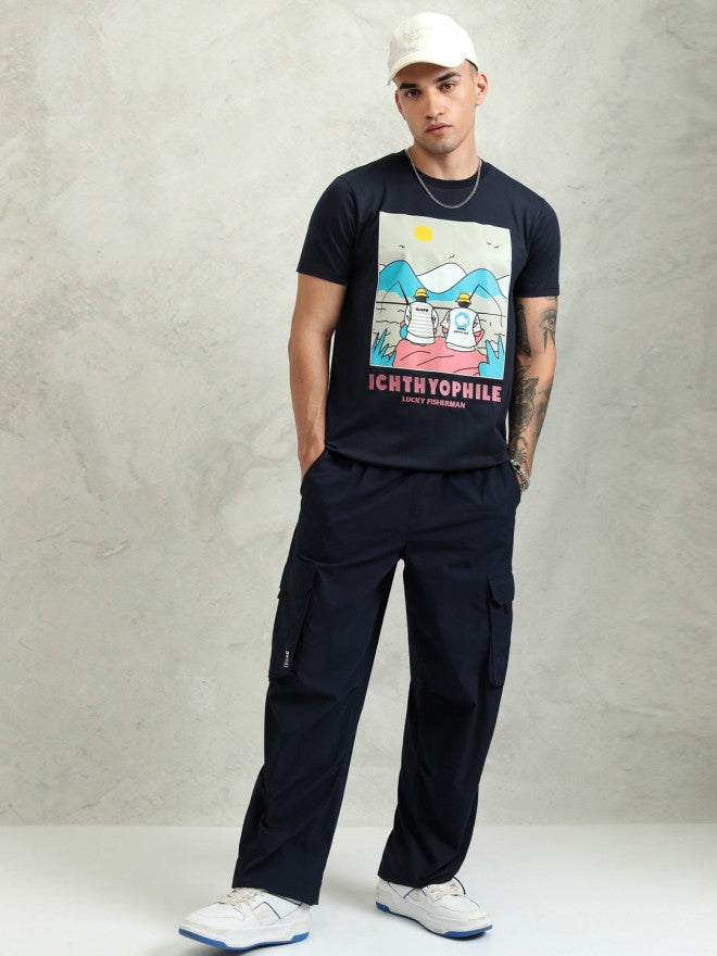 Highlander Men Navy Blue Printed Relaxed Fit T-Shirt - Navy Blue - Image 2