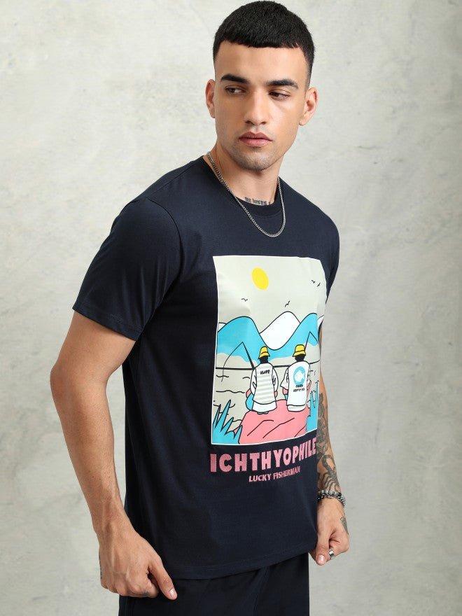Highlander Men Navy Blue Printed Relaxed Fit T-Shirt - Navy Blue - Image 6