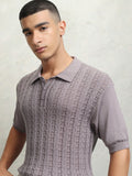 Highlander Men Mauve Self Design Polo Collar T-Shirt - Mauve - Image 1