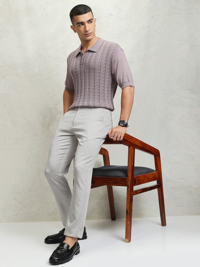 Highlander Men Mauve Self Design Polo Collar T-Shirt - Mauve - Image 2