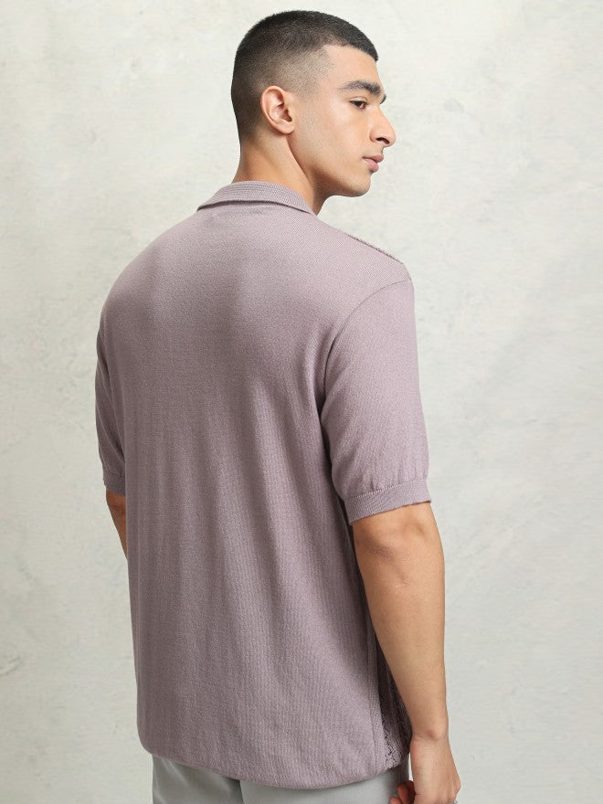 Highlander Men Mauve Self Design Polo Collar T-Shirt - Mauve - Image 3