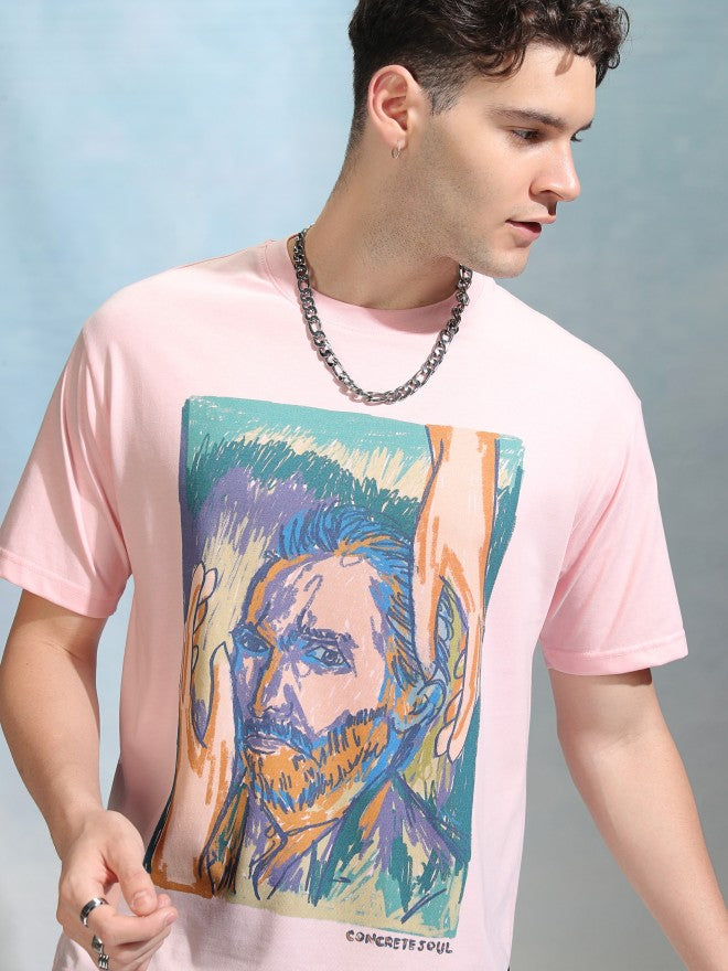 Highlander Men Pink Printed Round Neck Relaxed Fit T-Shirt - Pink - Image 1