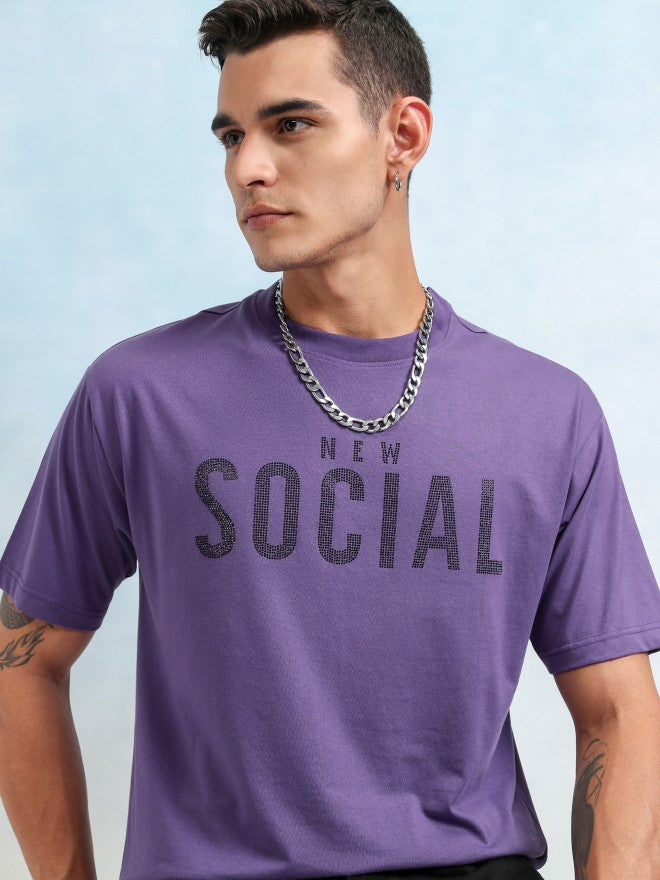Highlander Men Purple Printed Relaxed Fit T-Shirt - Purple - Image 1