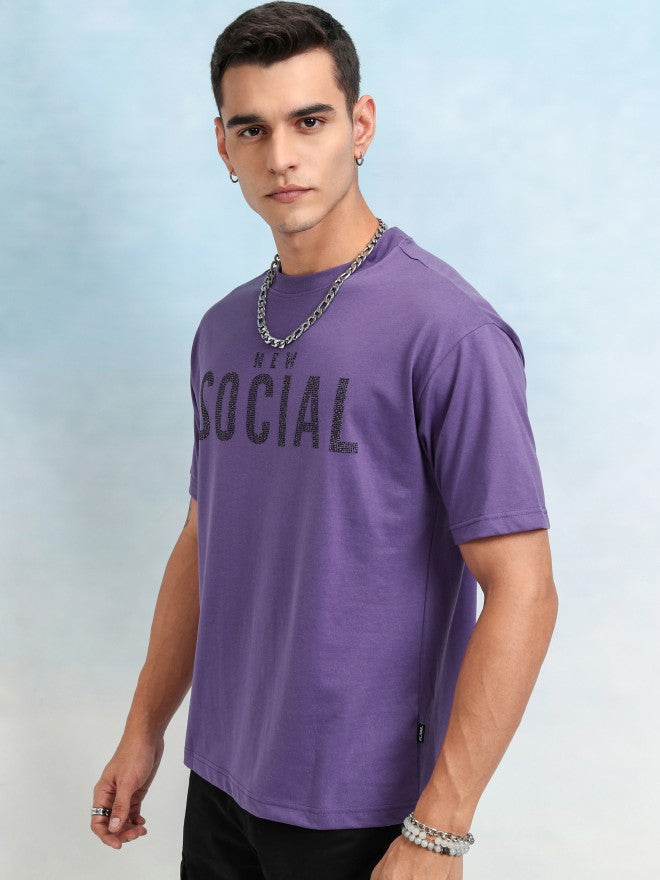 Highlander Men Purple Printed Relaxed Fit T-Shirt - Purple - Image 4
