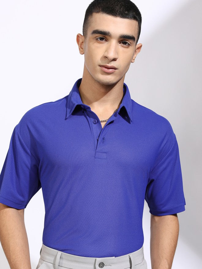 Highlander Men Blue Solid Polo Collar T-Shirt - Blue - Image 1