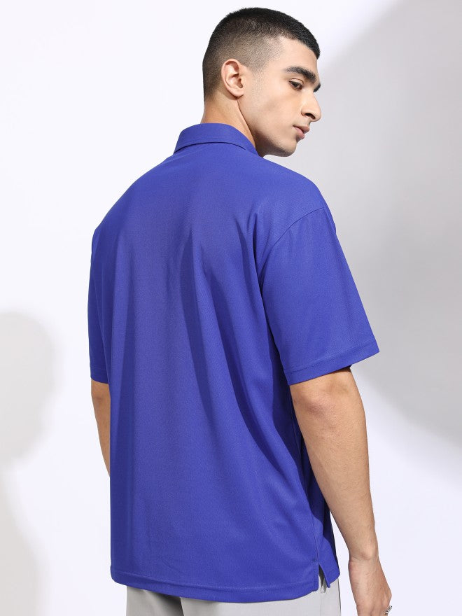 Highlander Men Blue Solid Polo Collar T-Shirt - Blue - Image 3