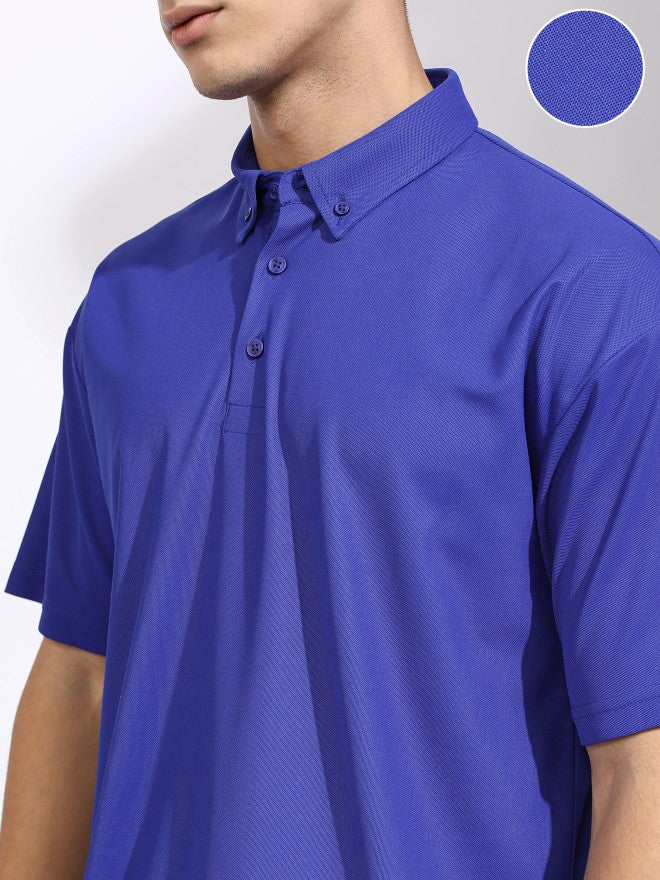 Highlander Men Blue Solid Polo Collar T-Shirt - Blue - Image 5