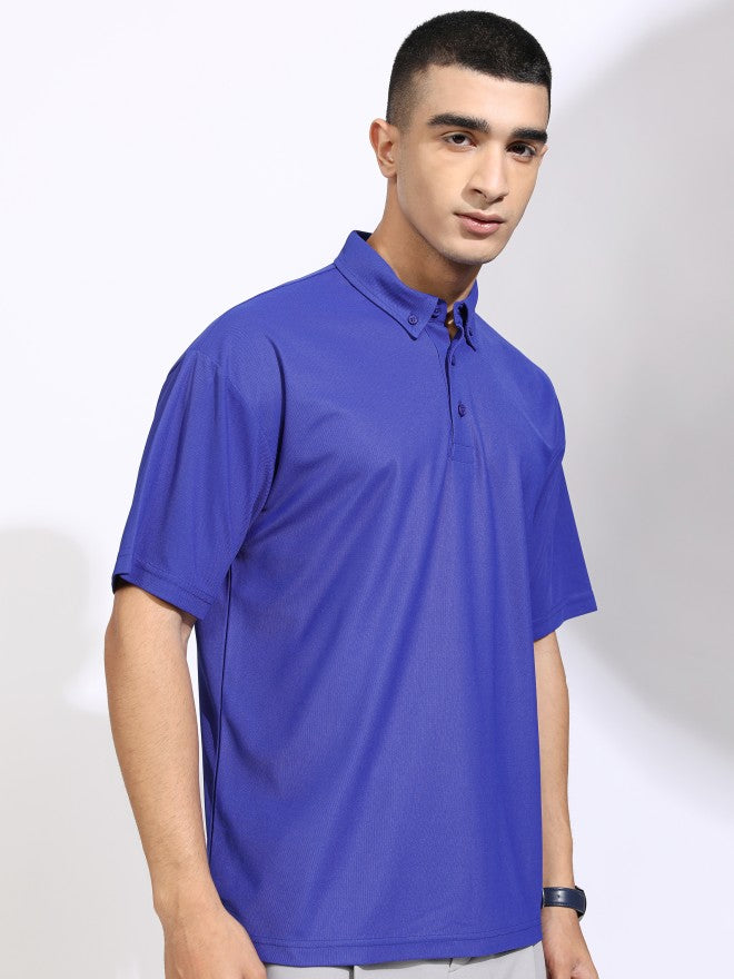 Highlander Men Blue Solid Polo Collar T-Shirt - Blue - Image 6