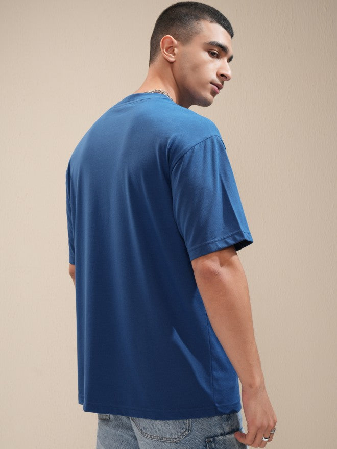 Highlander Men Blue Printed Round Neck Relaxed Fit T-Shirt - Blue - Image 3