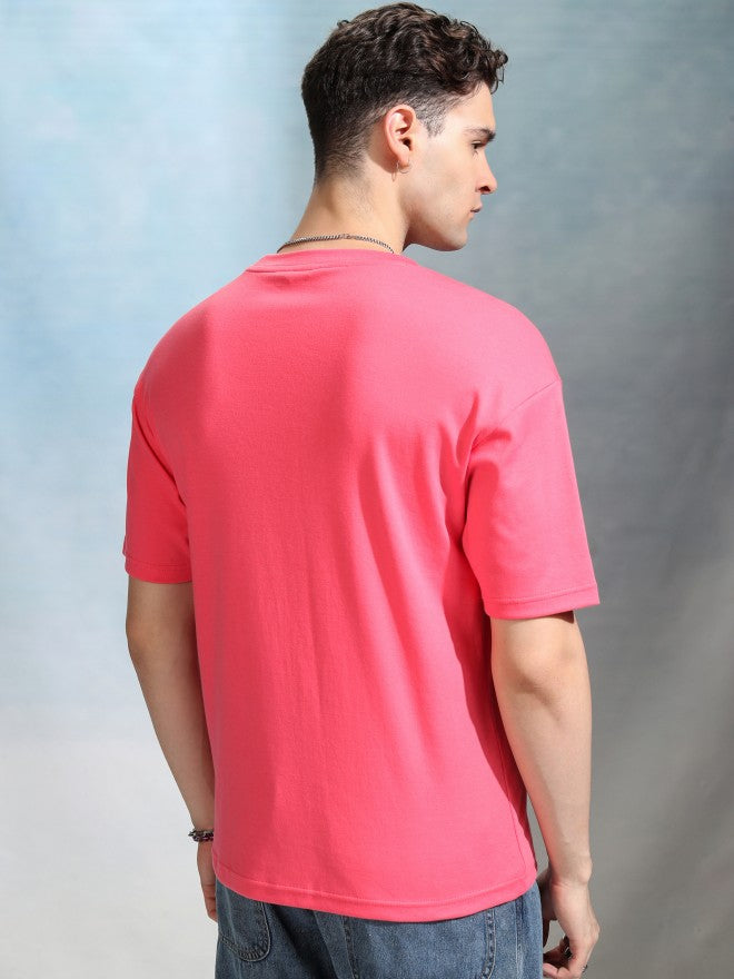 Highlander Men Rose Solid Round Neck Relaxed Fit T-Shirt - Rose - Image 3