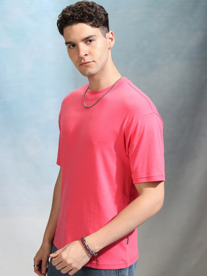 Highlander Men Rose Solid Round Neck Relaxed Fit T-Shirt - Rose - Image 4