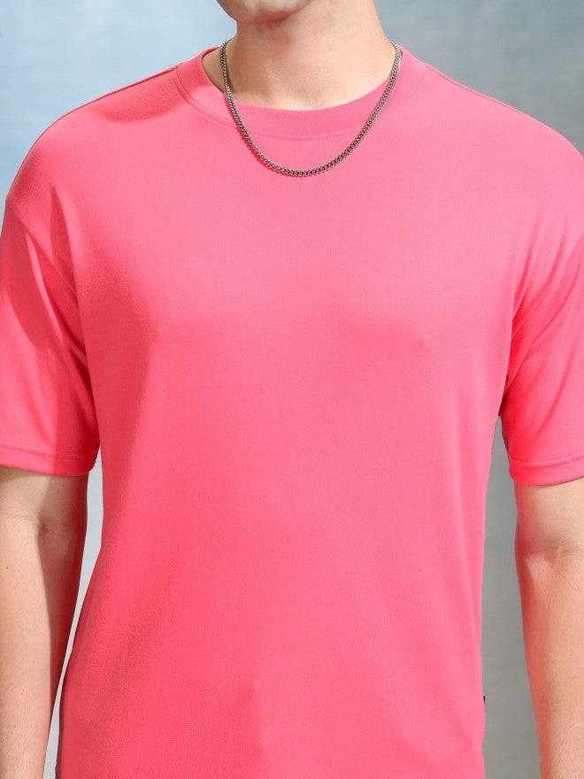 Highlander Men Rose Solid Round Neck Relaxed Fit T-Shirt - Rose - Image 5