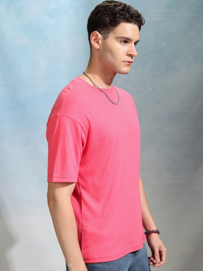 Highlander Men Rose Solid Round Neck Relaxed Fit T-Shirt - Rose - Image 6