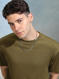Highlander Men Olive Solid Round Neck Oversized Fit T-Shirt - Olive - Image 1