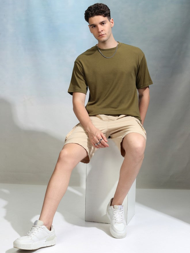 Highlander Men Olive Solid Round Neck Oversized Fit T-Shirt - Olive - Image 2