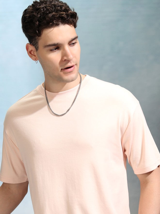 Highlander Men Peach Solid Round Neck Relaxed Fit T-Shirt - Peach - Image 1