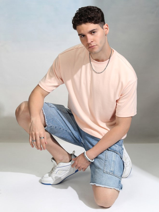 Highlander Men Peach Solid Round Neck Relaxed Fit T-Shirt - Peach - Image 2