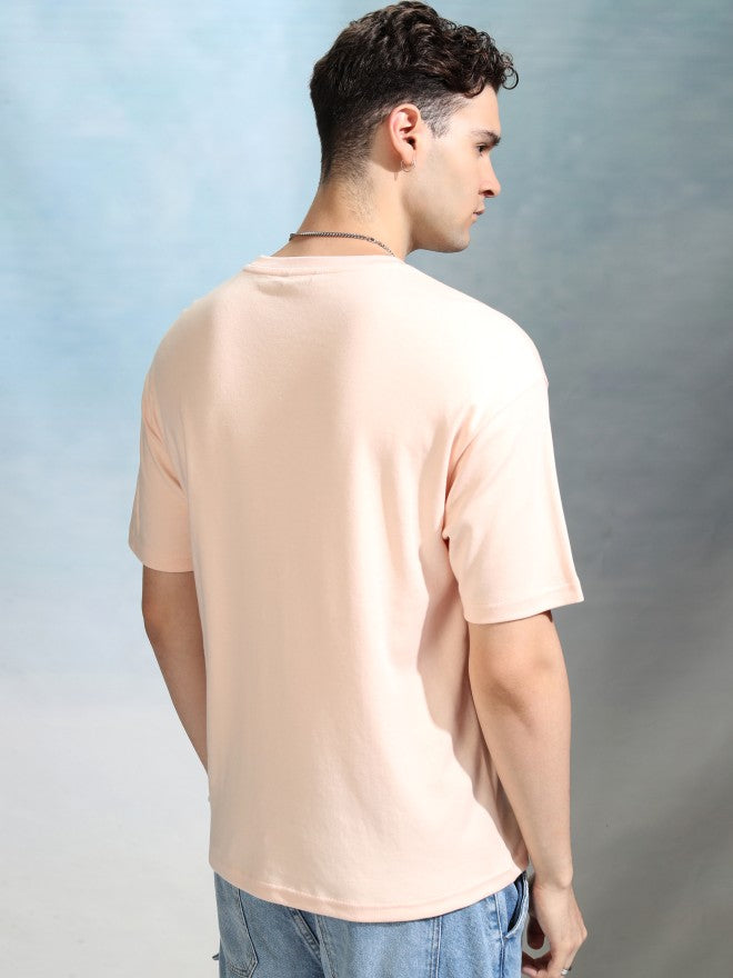 Highlander Men Peach Solid Round Neck Relaxed Fit T-Shirt - Peach - Image 3