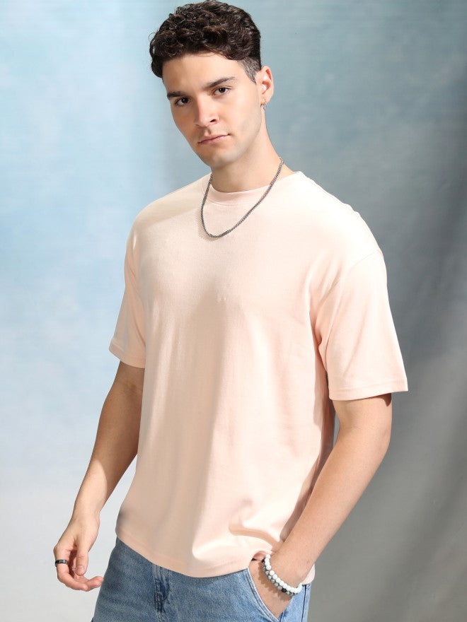 Highlander Men Peach Solid Round Neck Relaxed Fit T-Shirt - Peach - Image 4