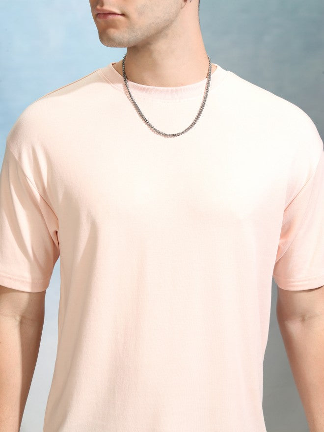 Highlander Men Peach Solid Round Neck Relaxed Fit T-Shirt - Peach - Image 5