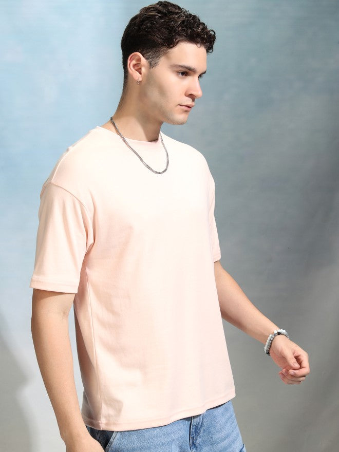 Highlander Men Peach Solid Round Neck Relaxed Fit T-Shirt - Peach - Image 6