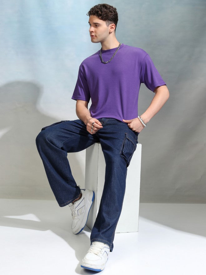Highlander Men Purple Solid Round Neck Relaxed Fit T-Shirt - Purple - Image 2