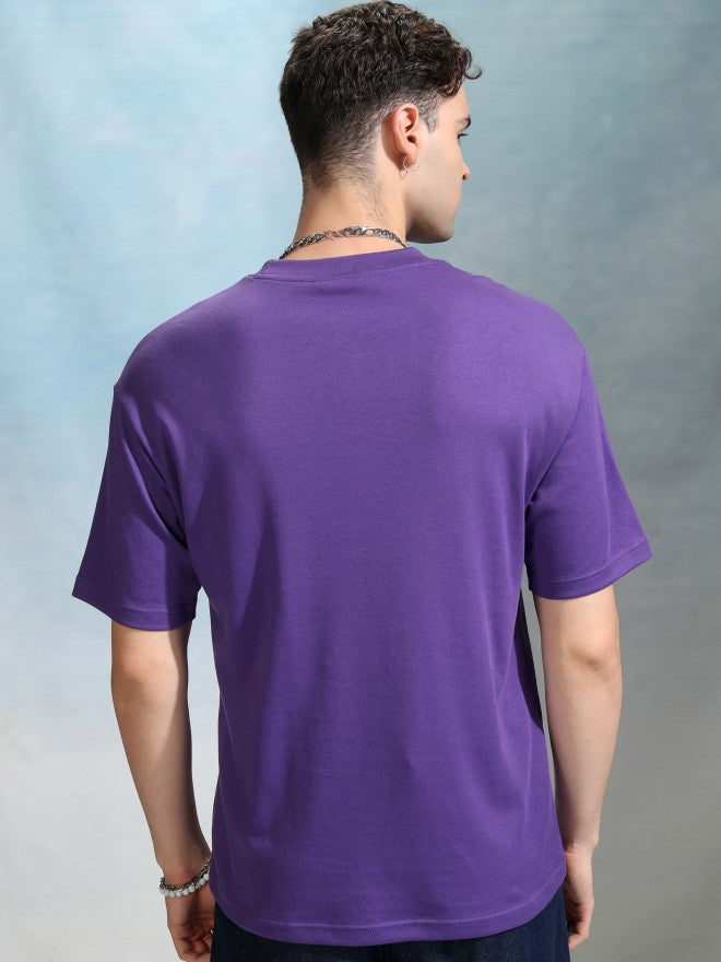Highlander Men Purple Solid Round Neck Relaxed Fit T-Shirt - Purple - Image 3