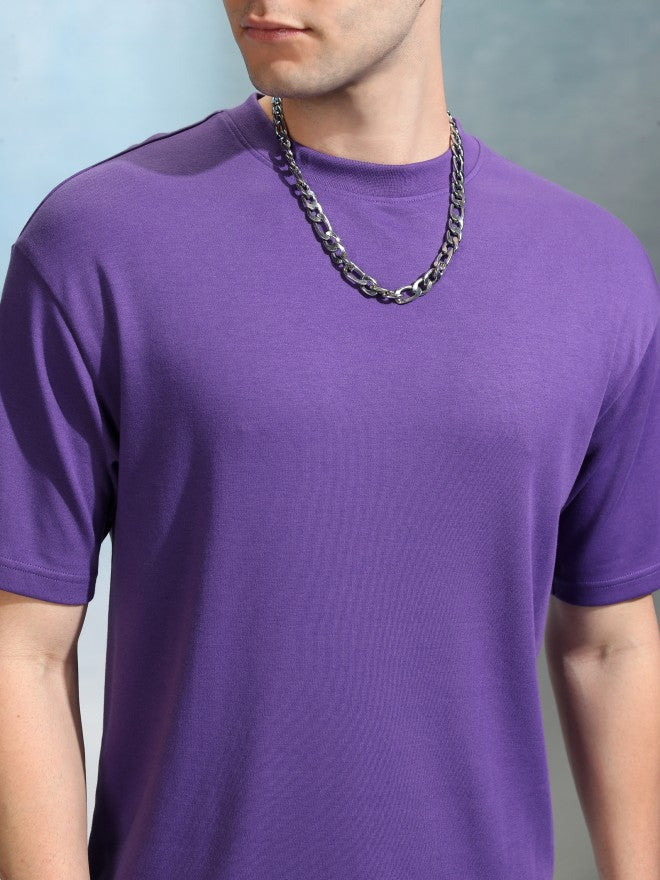 Highlander Men Purple Solid Round Neck Relaxed Fit T-Shirt - Purple - Image 5