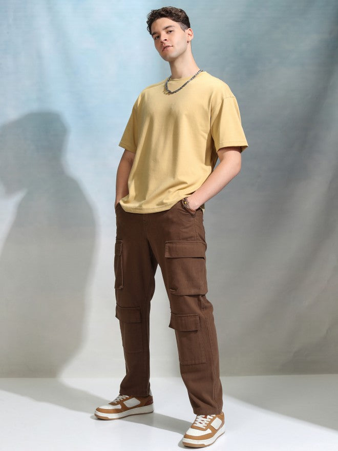 Highlander Men Yellow Solid Round Neck Oversized Fit T-Shirt - Yellow - Image 2