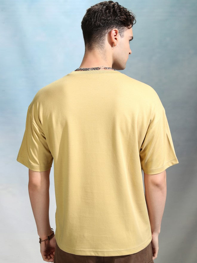 Highlander Men Yellow Solid Round Neck Oversized Fit T-Shirt - Yellow - Image 3
