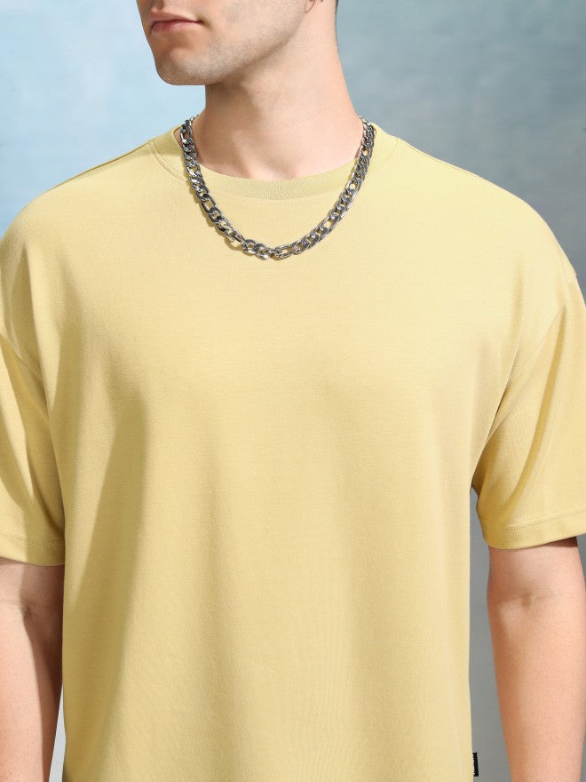 Highlander Men Yellow Solid Round Neck Oversized Fit T-Shirt - Yellow - Image 5