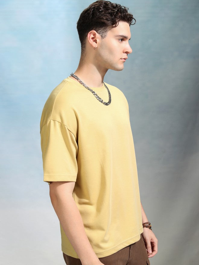 Highlander Men Yellow Solid Round Neck Oversized Fit T-Shirt - Yellow - Image 6