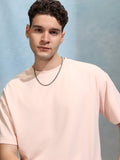 Highlander Men Peach Solid Round Neck Oversized Fit T-Shirt - Peach - Image 1