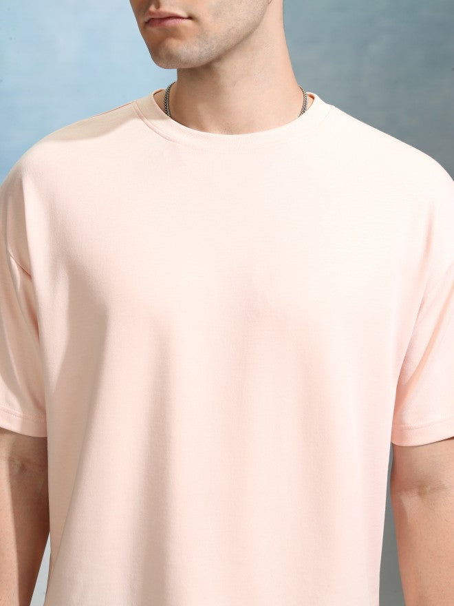 Highlander Men Peach Solid Round Neck Oversized Fit T-Shirt - Peach - Image 5