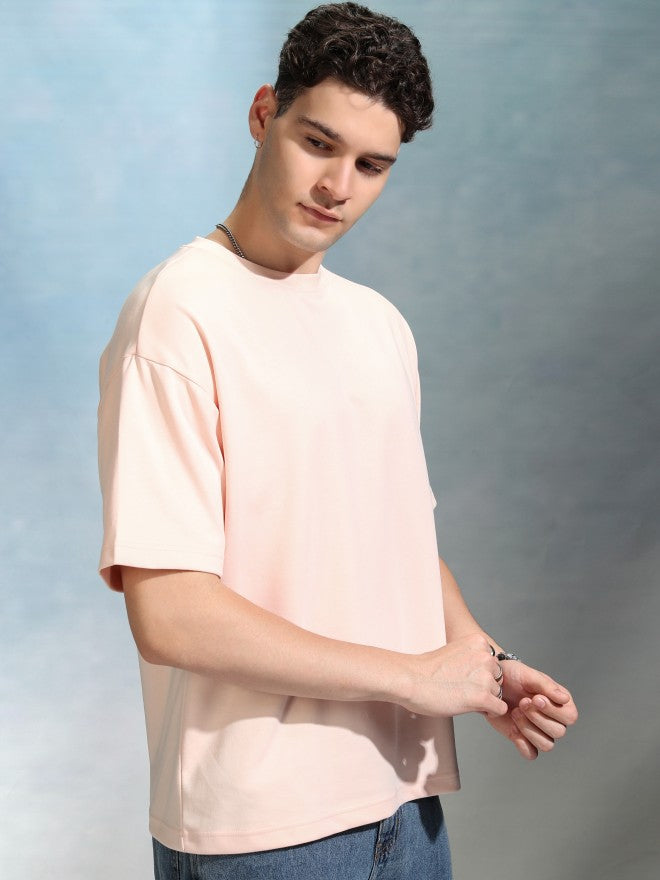 Highlander Men Peach Solid Round Neck Oversized Fit T-Shirt - Peach - Image 6