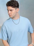 Highlander Men Blue Solid Round Neck Oversized Fit T-Shirt - Blue - Image 1