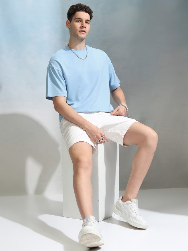 Highlander Men Blue Solid Round Neck Oversized Fit T-Shirt - Blue - Image 2