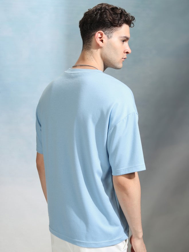 Highlander Men Blue Solid Round Neck Oversized Fit T-Shirt - Blue - Image 3