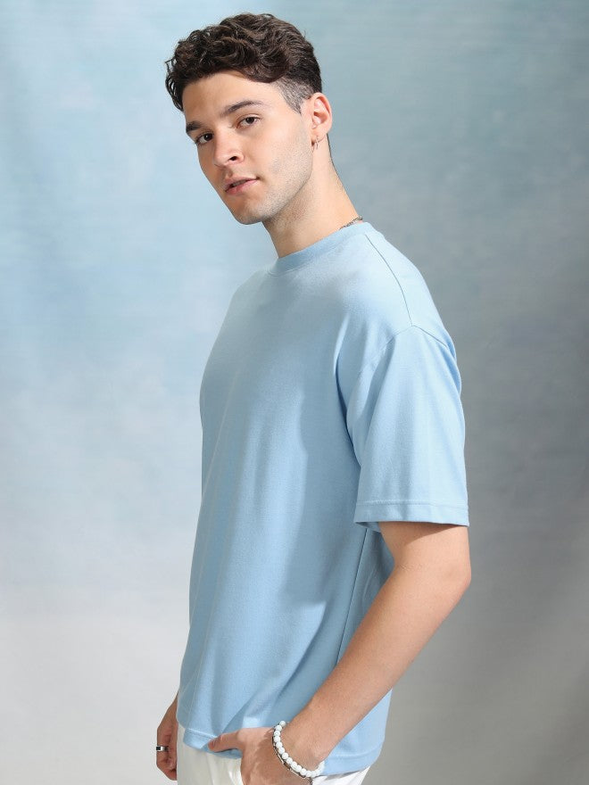 Highlander Men Blue Solid Round Neck Oversized Fit T-Shirt - Blue - Image 4